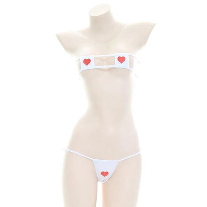 Lingerie set components laid flat