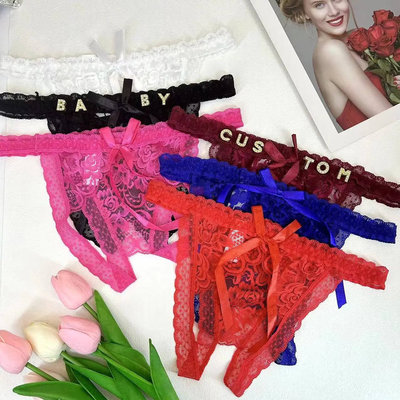 Lingerie set components laid flat