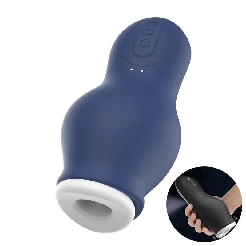 Side profile of telescopic automatic suction life-like mouth for ultimate pleasure showing shape and proportions