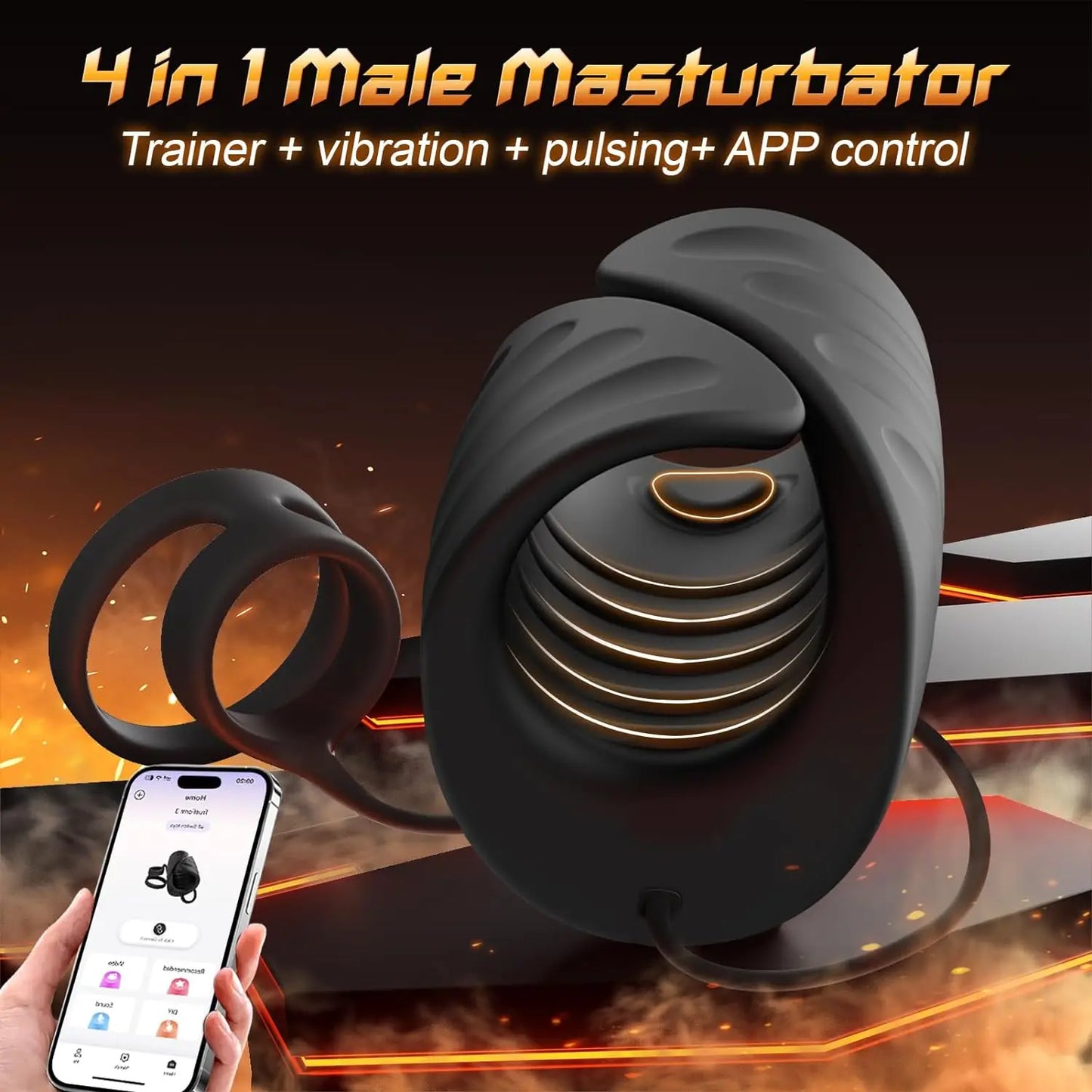 Close-up of material texture and finish on male pleasure trainer with app remote control device for satisfaction