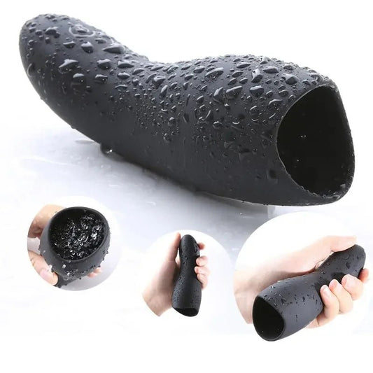 Front view of intimate mouth for blowjob with juice male pleasure toy on white background