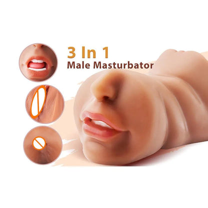 Side profile of 3in1 realistic mouth & butt for ultimate male pleasure showing shape and proportions