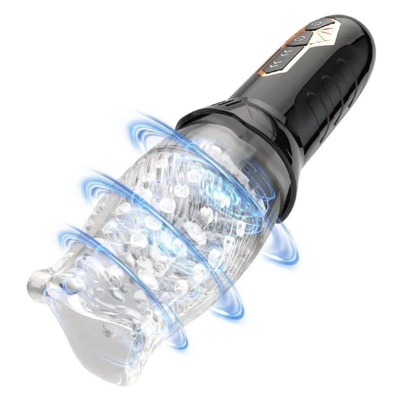 Side profile of automatic rotation cup toy for men - thrilling pleasure showing shape and proportions