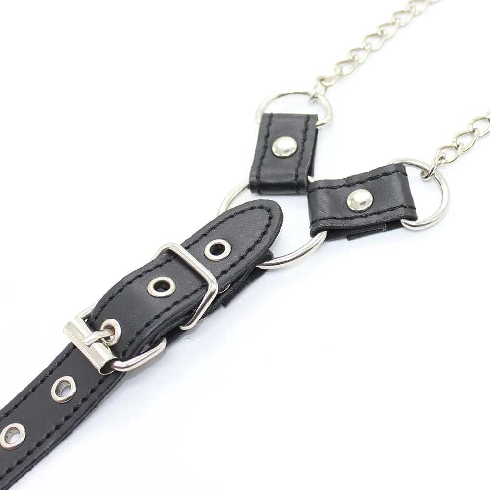 Sexy Pu Leather Cock Ring With Nipple Clamp Chain Sm Toys