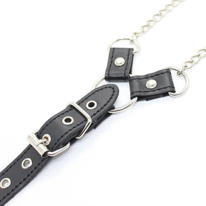 Sexy Pu Leather Cock Ring With Nipple Clamp Chain Sm Toys