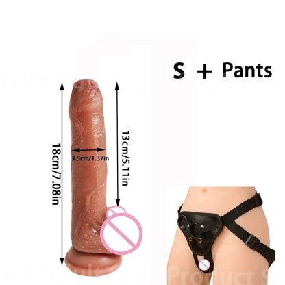 Rear or angled view of black realistic silicone sliding testicles foreskin g spot stimulate