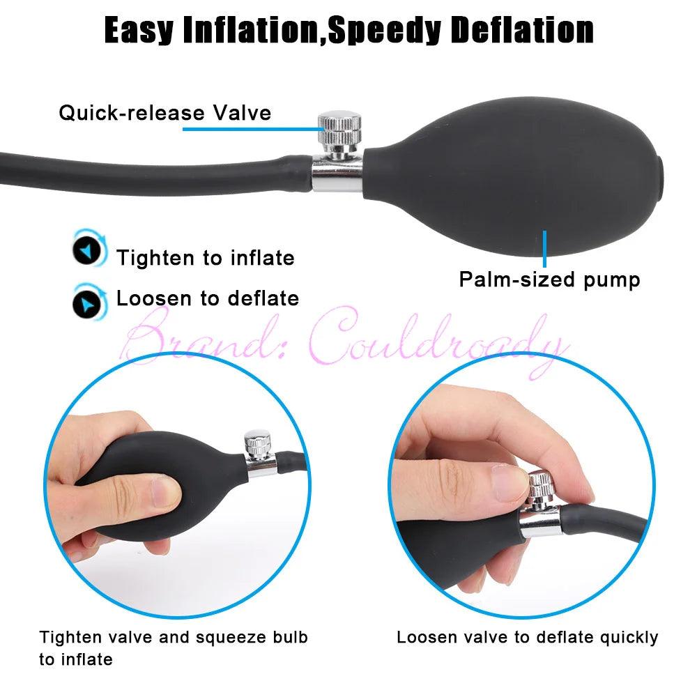 Rear or angled view of inflatable silicone for ultimate pleasure experience device