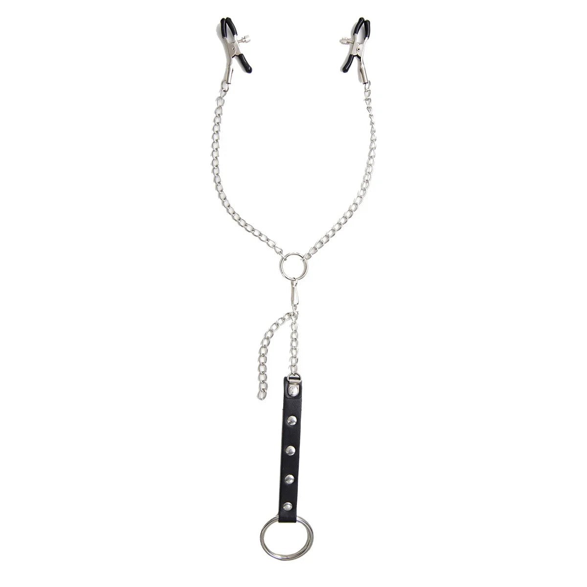 Sexy Pu Leather Cock Ring With Nipple Clamp Chain Sm Toys