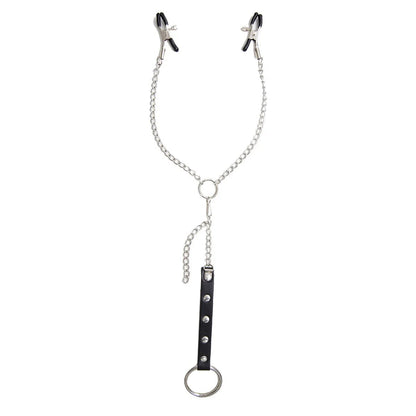 Sexy Pu Leather Cock Ring With Nipple Clamp Chain Sm Toys
