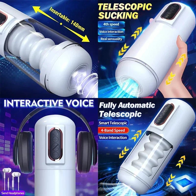 Product overview of man toys with sucking realistic mouth and balls for pleasure from above