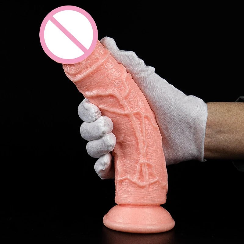 Close-up of material texture and finish on realistic skin feeling toys for women with suction cup