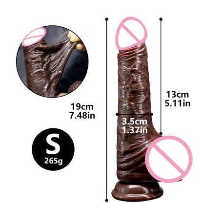 Detail shot of base or attachment on black realistic silicone sliding testicles foreskin g spot stimulate