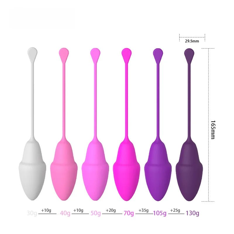 Kegel trainer showing attachment cord or retrieval string