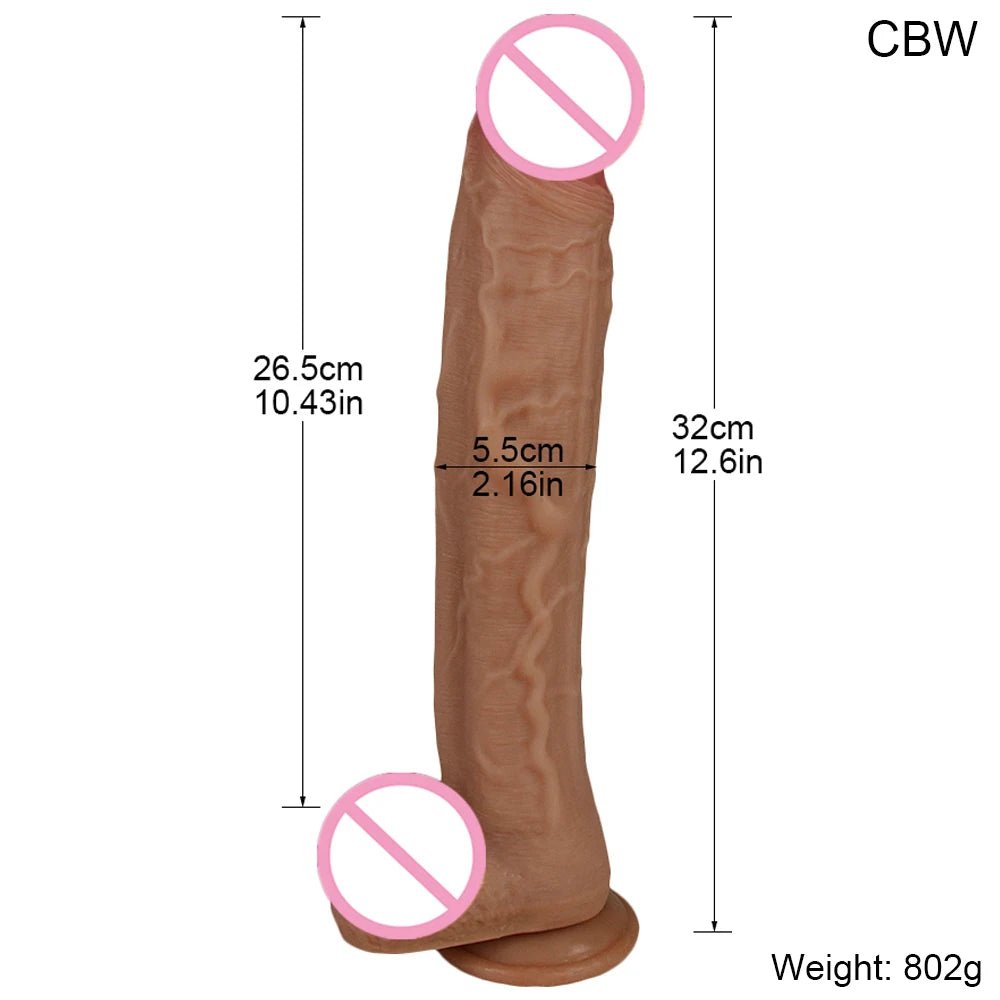 Product overview of 35cm realistic silicone toy black large pleasure tool from above
