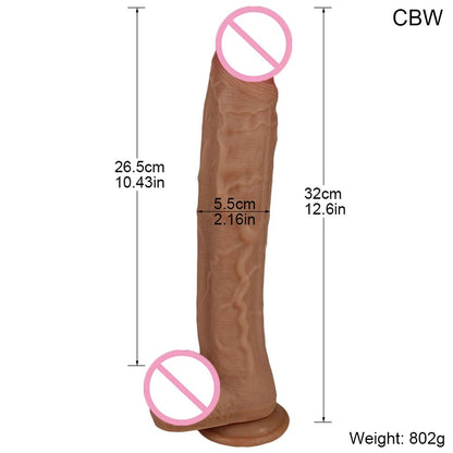 Product overview of 35cm realistic silicone toy black large pleasure tool from above