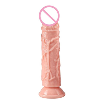 Rear or angled view of realistic skin feeling toys for women with suction cup