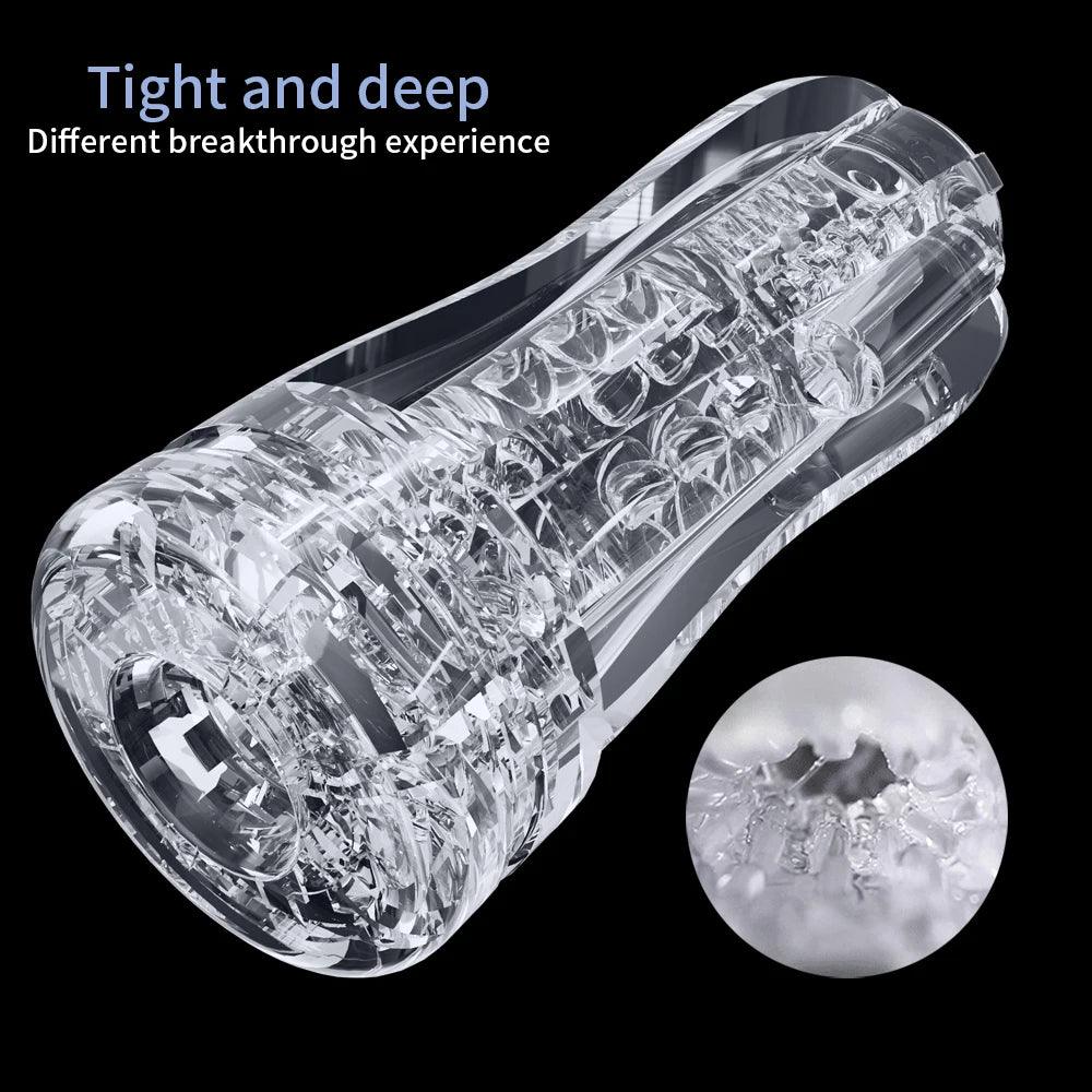 Size comparison of male pleasure device for ultimate soft texture experience with scale reference