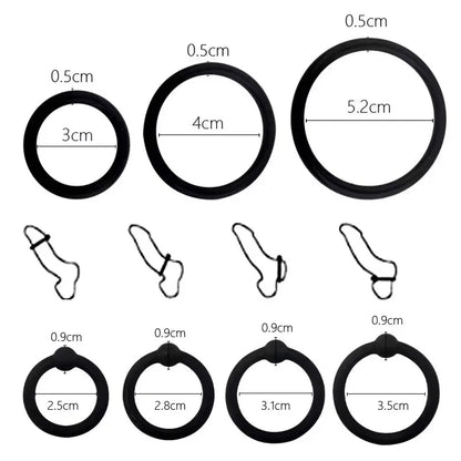 Set of rings displayed together in size order