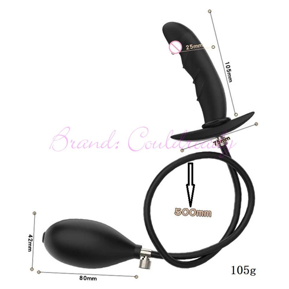 Side profile of inflatable silicone for ultimate pleasure experience device showing shape and proportions