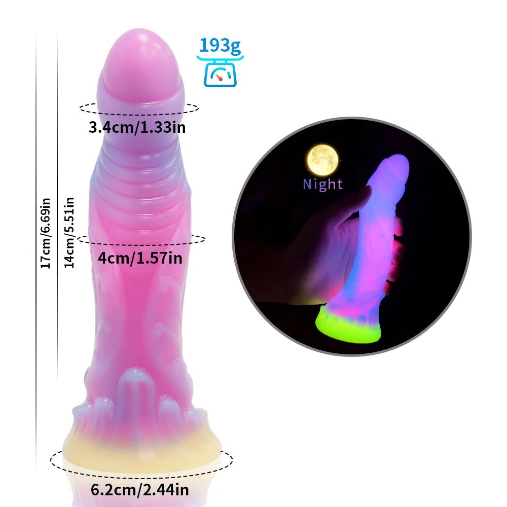 Gift packaging and box for dark glowing toy for woman with suction cup fun play