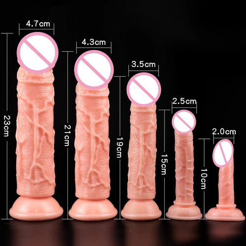Front view of realistic skin feeling toys for women with suction cup on white background