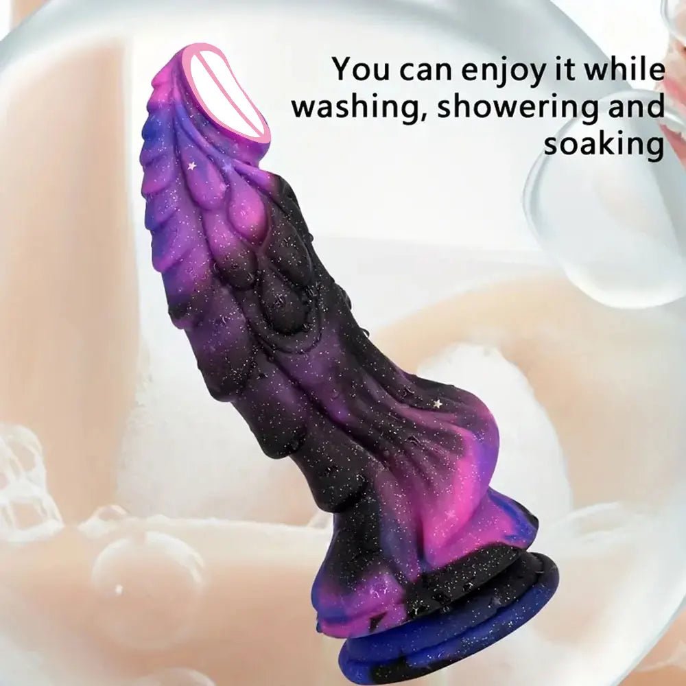 Base detail of dragon silicone toy showing suction cup