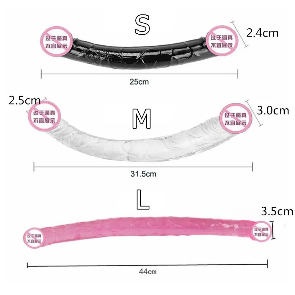 Rear or angled view of new 44 cm long double toy for couples wellness experience