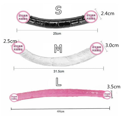 Rear or angled view of new 44 cm long double toy for couples wellness experience