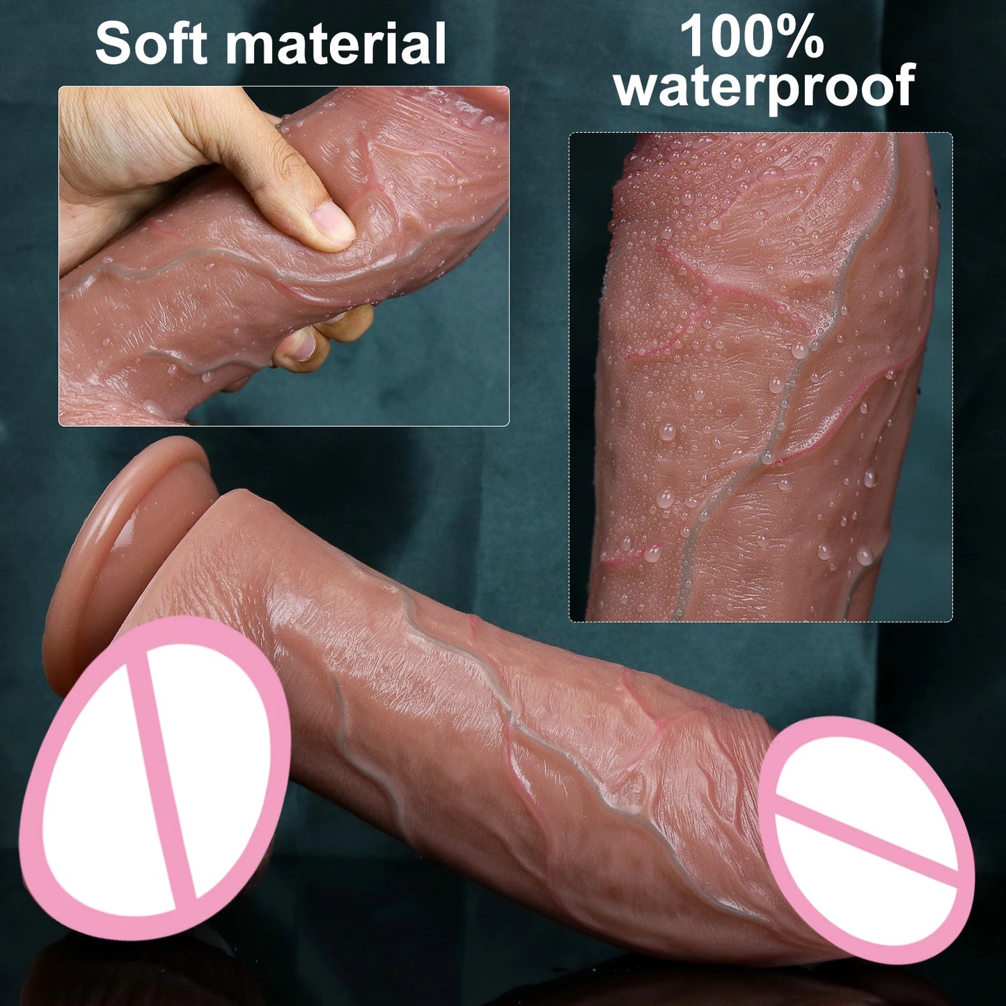 Side profile of realistic veins soft thick toy suction cup double silicone showing shape and proportions