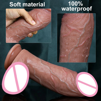 Side profile of realistic veins soft thick toy suction cup double silicone showing shape and proportions
