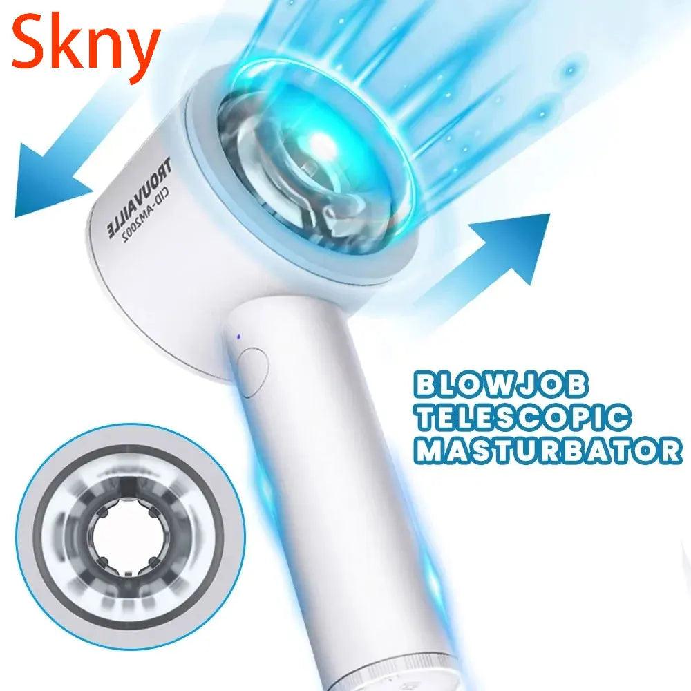 Front view of automatic telescopic cup for ultimate pleasure experience on white background