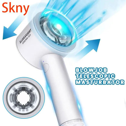 Front view of automatic telescopic cup for ultimate pleasure experience on white background