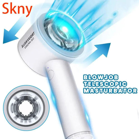 Front view of automatic telescopic cup for ultimate pleasure experience on white background