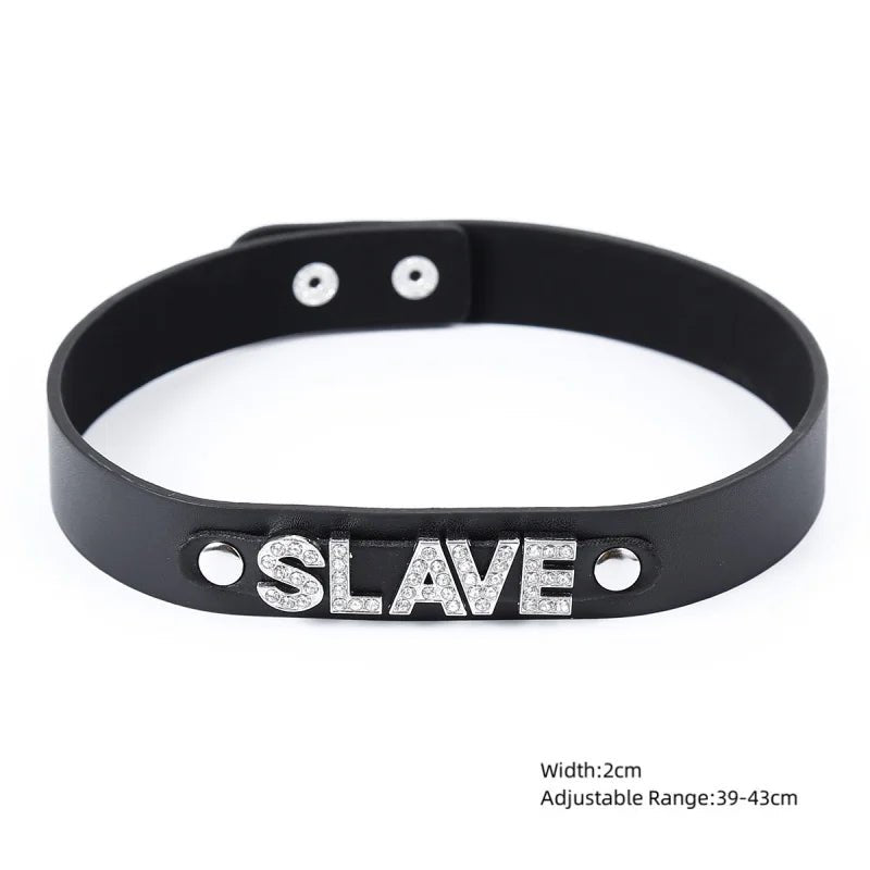 Multiple sizes of sexy leather punk rivets necklace for fetish role play gift displayed together