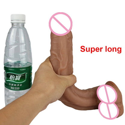 Rear or angled view of 35cm realistic silicone toy black large pleasure tool