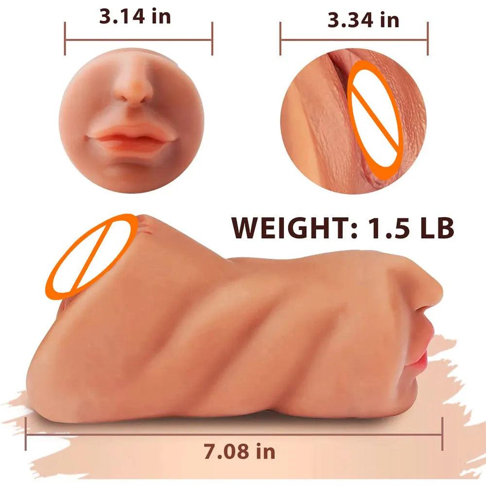 Rear or angled view of 3in1 realistic mouth & butt for ultimate male pleasure