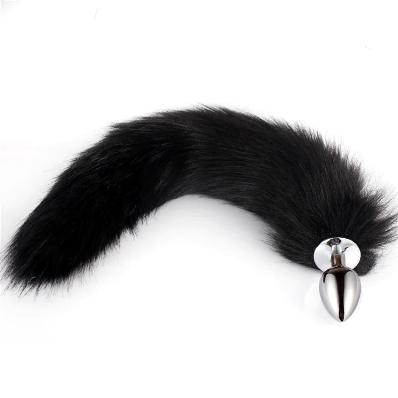 Fox tail plug in use as cosplay accessory (worn by model, clothed)