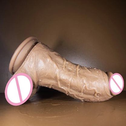 Close-up of material texture and finish on realistic veins big toy liquid silicone suction cup