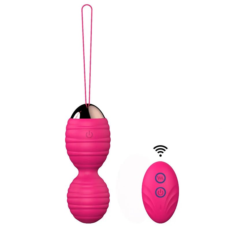 Kegel trainer showing attachment cord or retrieval string