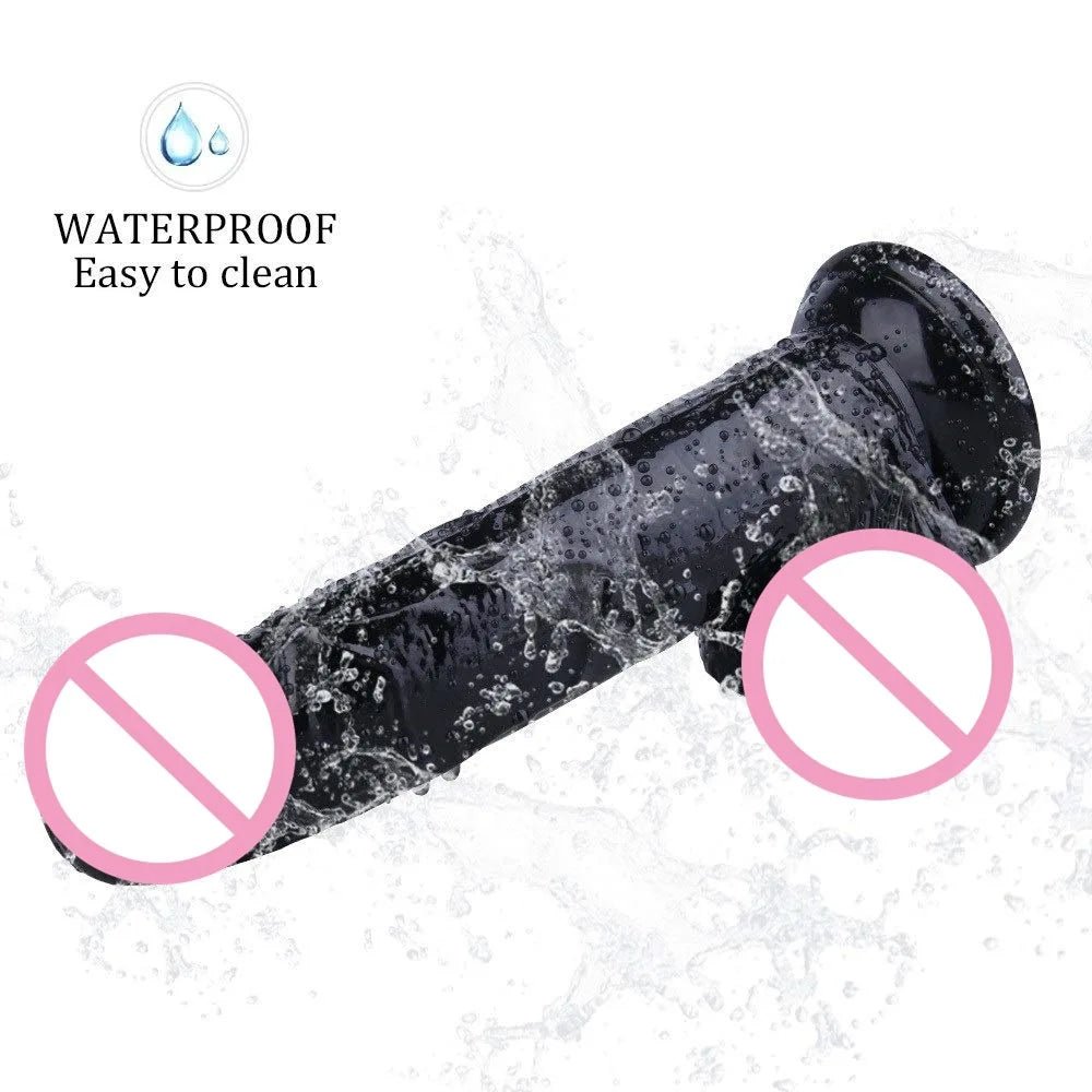 Side profile of artificial toy for women with powerful suction cup delight showing shape and proportions