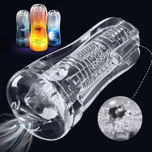 Front view of male pleasure device for ultimate soft texture experience on white background