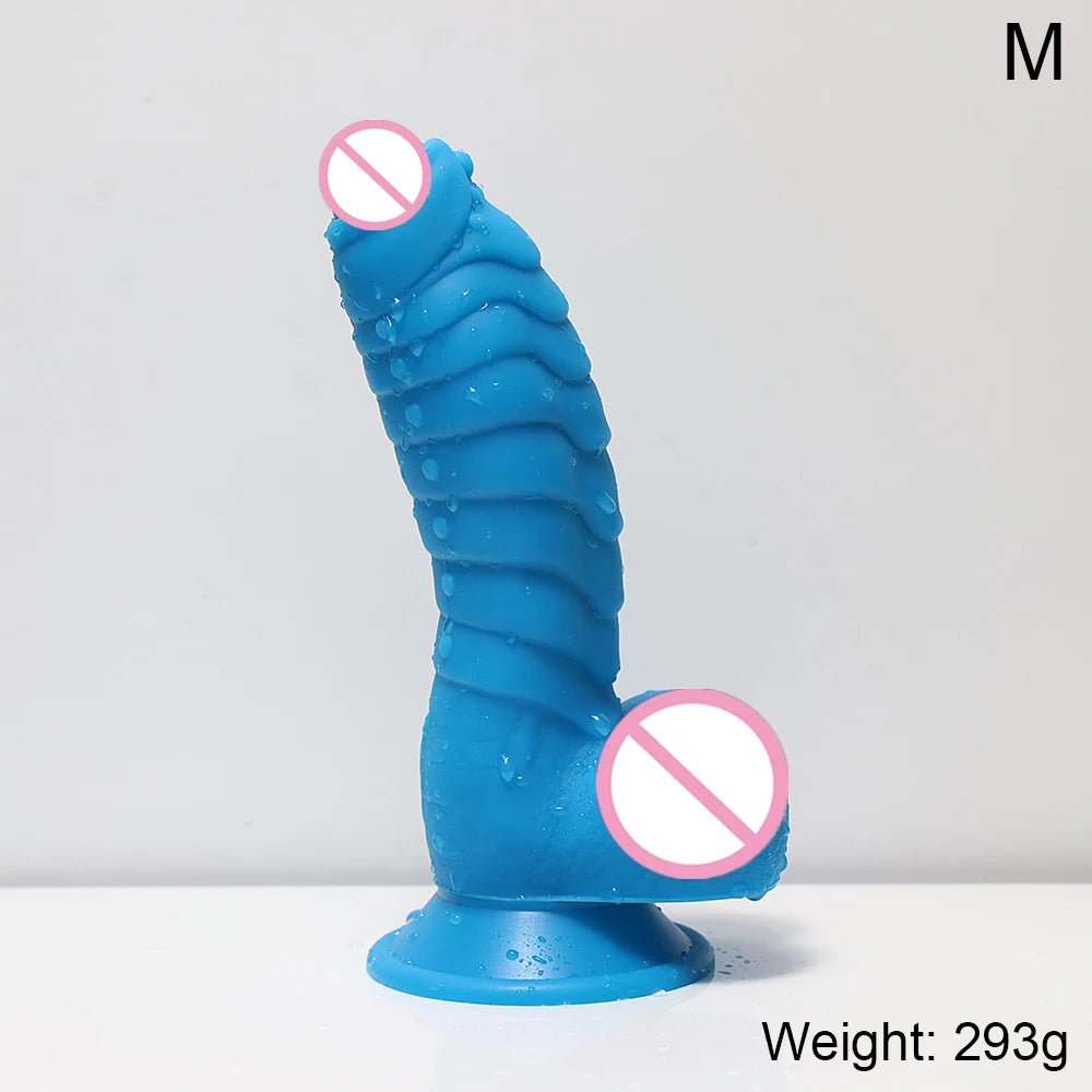 Multiple sizes of xxl huge realistic dragon scales with suction cup enjoyment displayed together