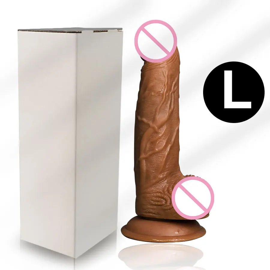 Detail shot of base or attachment on realistic huge toy for woman suction cup soft skin touch