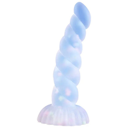 Packaging and accessories included with dark glowing toy for women with suction cup for pleasure