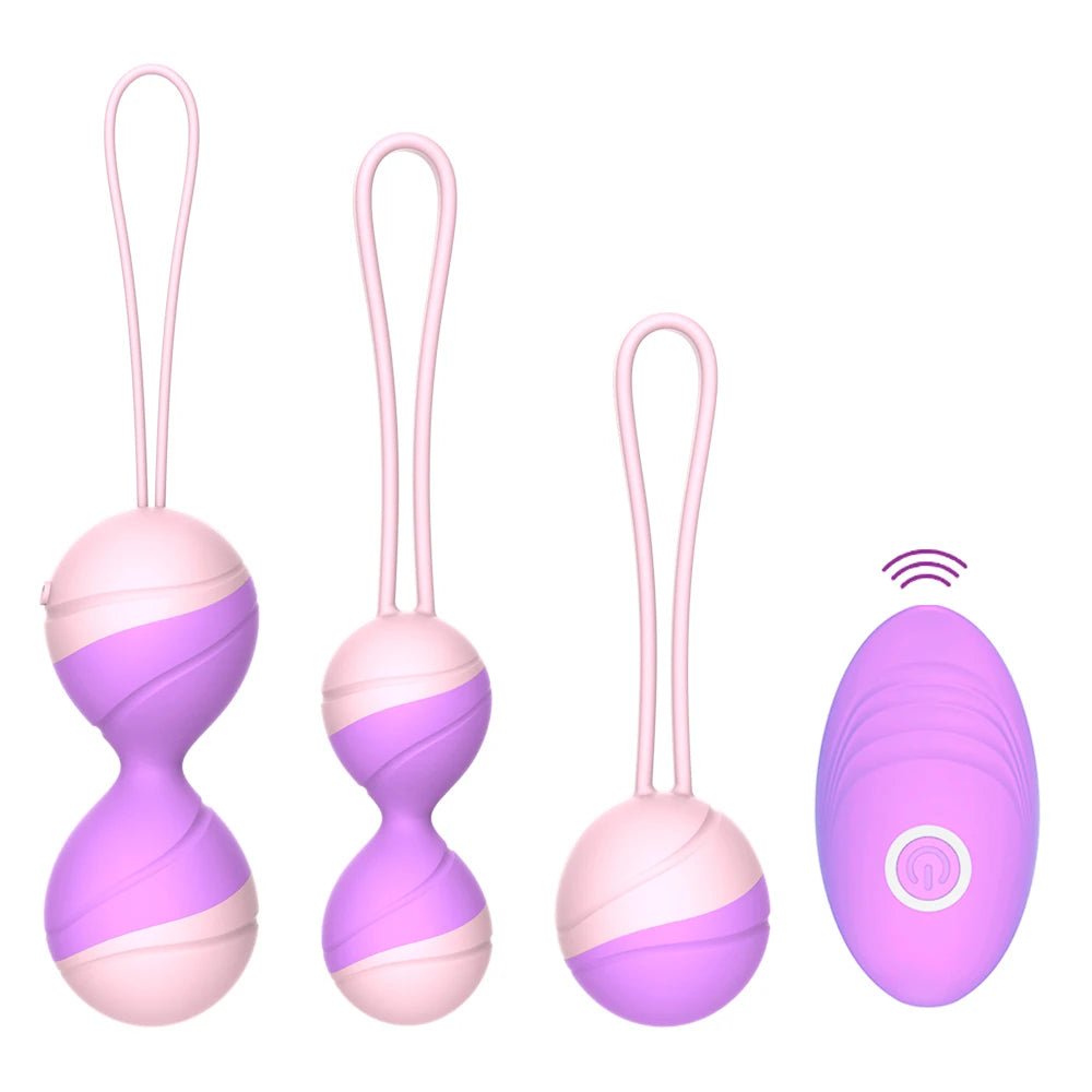 Kegel trainer showing attachment cord or retrieval string