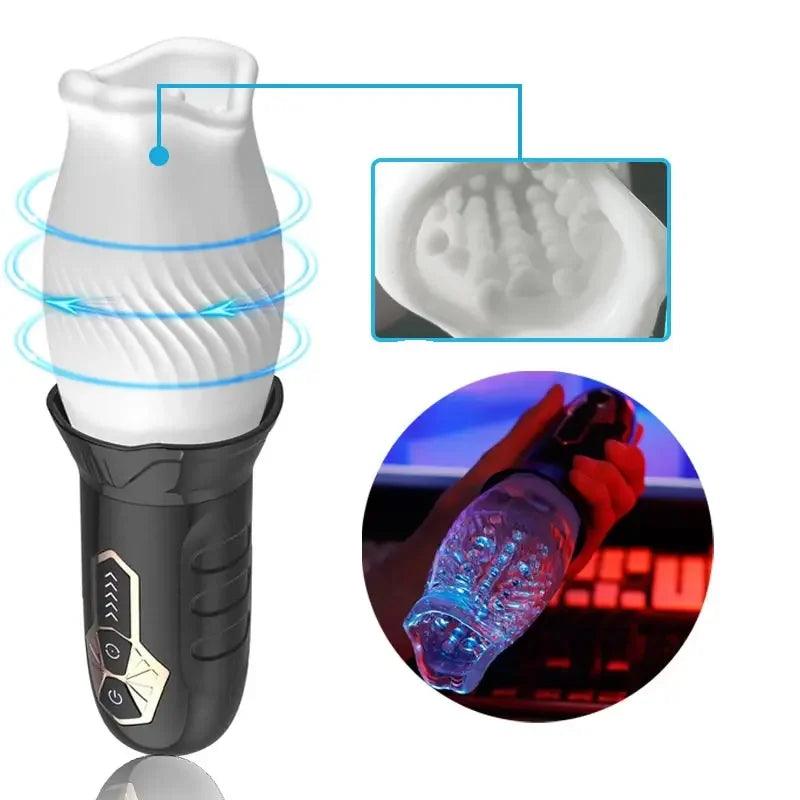 Front view of rotation erotica gadgets for men for ultimate pleasure experience on white background