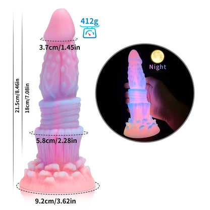 Accessories and components included with dark glowing toy for woman with suction cup fun play