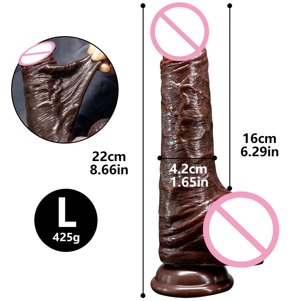 Product overview of black realistic silicone sliding testicles foreskin g spot stimulate from above