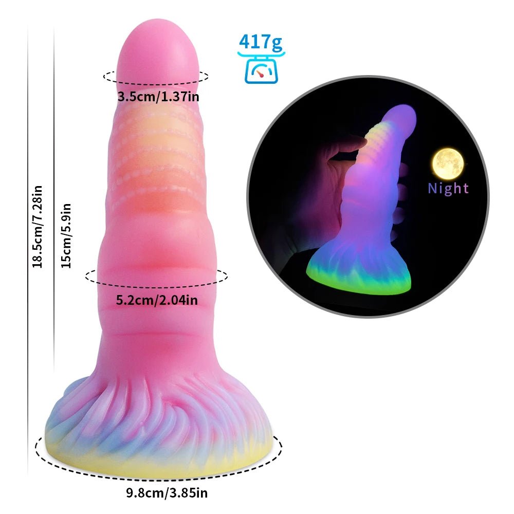Front view of dark glowing toy for woman with suction cup fun play on white background