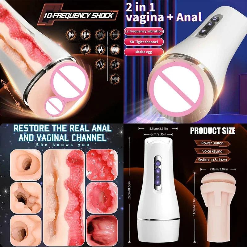 Close-up of control buttons or charging port on rod man flesh cup toy for ultimate pleasure experience